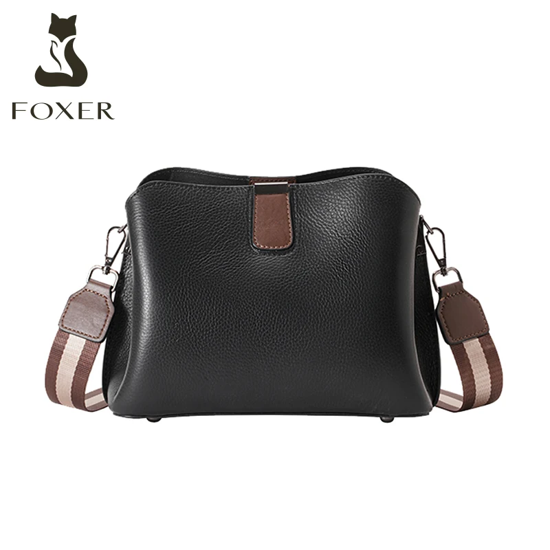 Top Trends: FOXER Brand Women&#039;s Two Straps Crossbody Bag Lady Genuine Leather Shoulder Bag Top Quality Cowhide Two-tier Zipper Messenger Bag Shoppable Styles