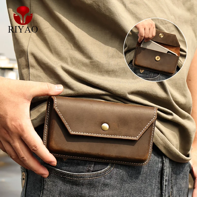 Top Trends: RIYAO Men's Genuine Leather Waist Bag Vintage Flip Cell Phone Pouch Cases Holster With Belt Clip For Iphone Samsung Phone Covers Shoppable Styles