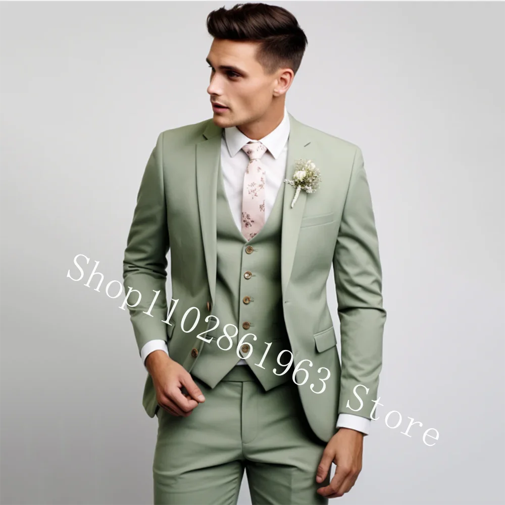 Top Trends: 3 Pieces Male Suits Green Elegant Wedding Suits For Men Formal Best Men Blazer Slim Fit Groom Tuxedos Jacket Costume Homme Shoppable Styles