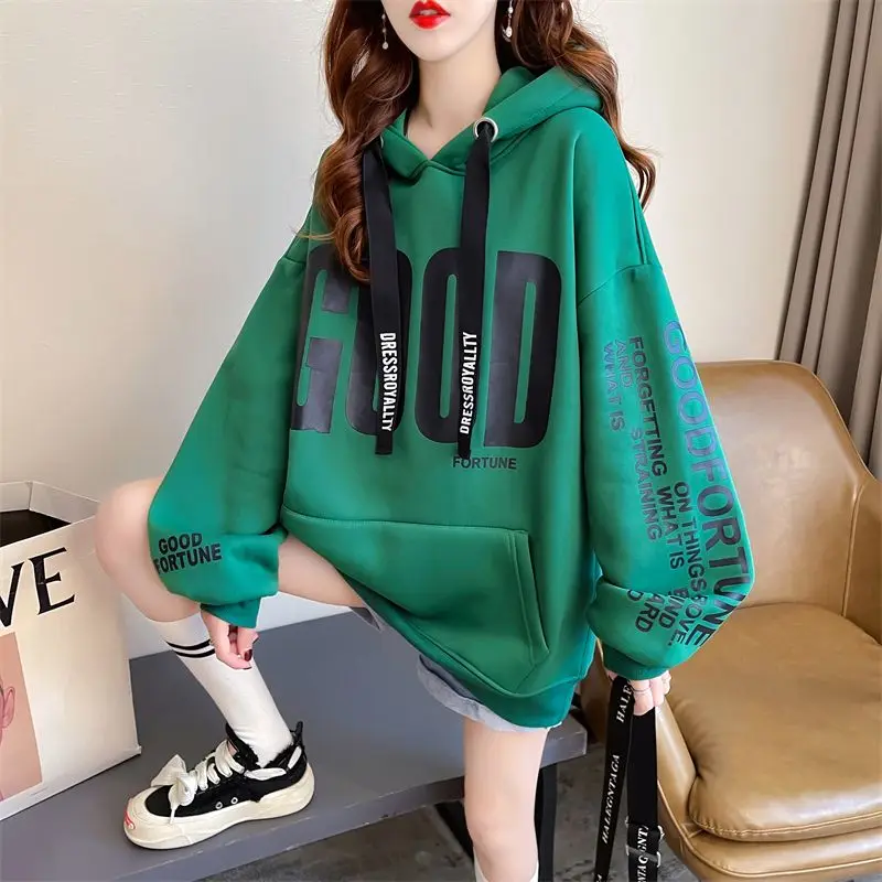 Top Trends: Fashion Loose Pockets Printed Letter Hooded Sweatshirts Female Clothing 2023 Winter Oversized All-match Tops Casual Sweatshirts Shoppable Styles