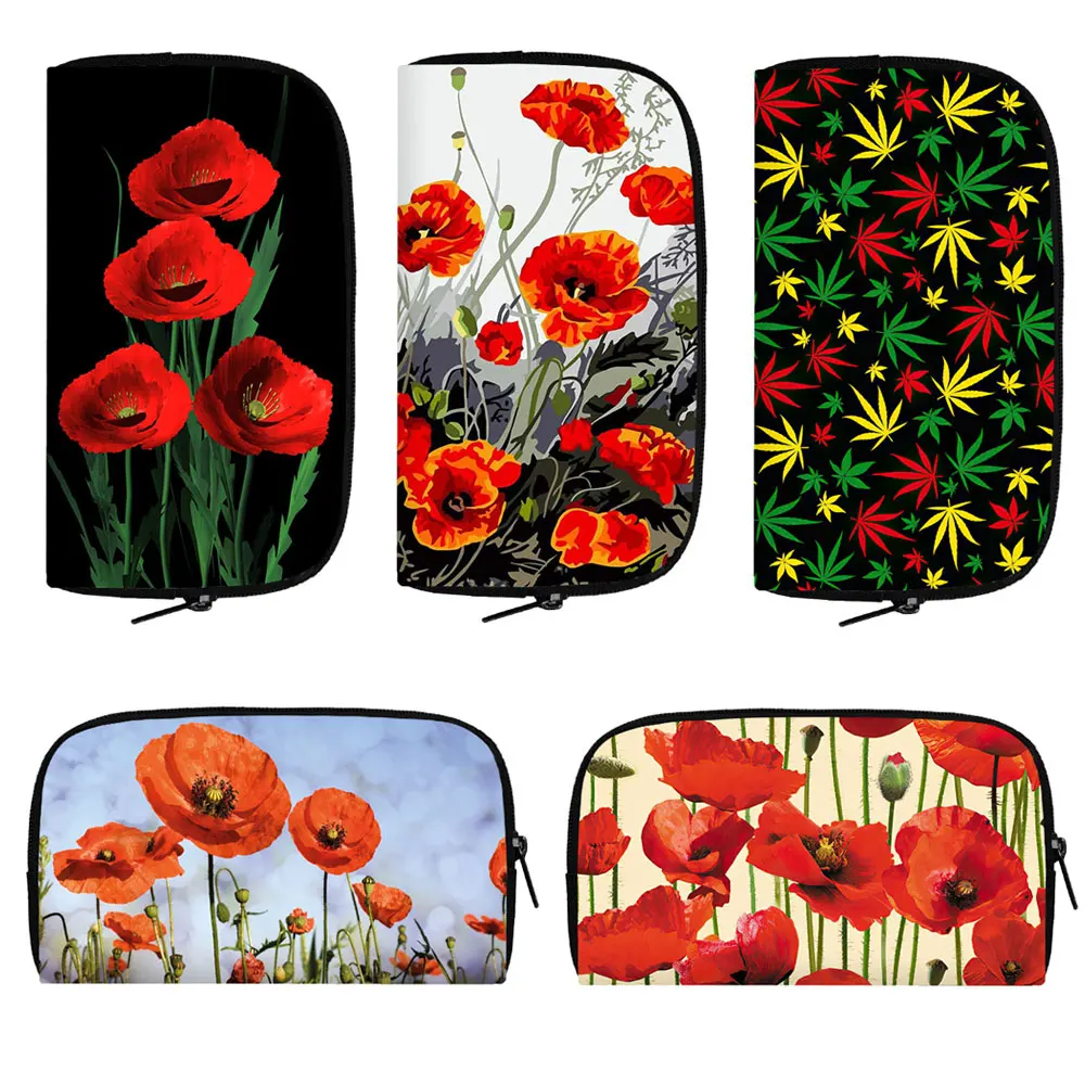 Top Trends: Beautiful Red Poppy Flower Print Wallets Women Purse ID Credit Card Phone Holder Men Long Wallets Cute Clutch Coin Money Bag Shoppable Styles