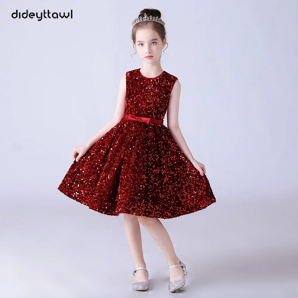 Top Trends: Dideyttawl Flower Girls Birthday Party Pageant Gown Wedding Bridesmaid Sequins Girl Dresses With Bow Knee Length Princess Shoppable Styles