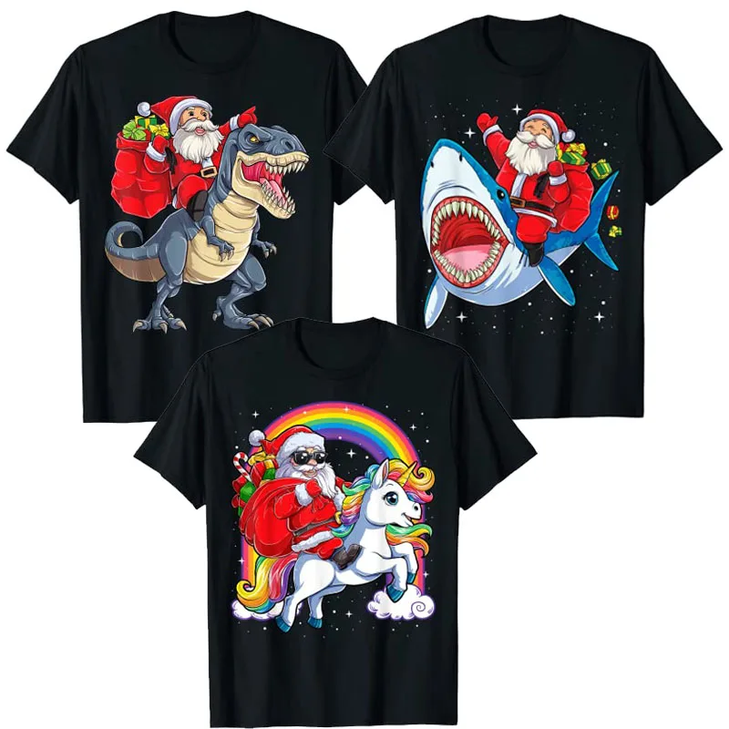 Top Trends: Santa Riding Dinosaur T Rex Christmas Boys Men Xmas Squad T-Shirt Xmas-Santa Ride Shark Santa-Claus Riding-Unicorn Cute Tee Tops Shoppable Styles