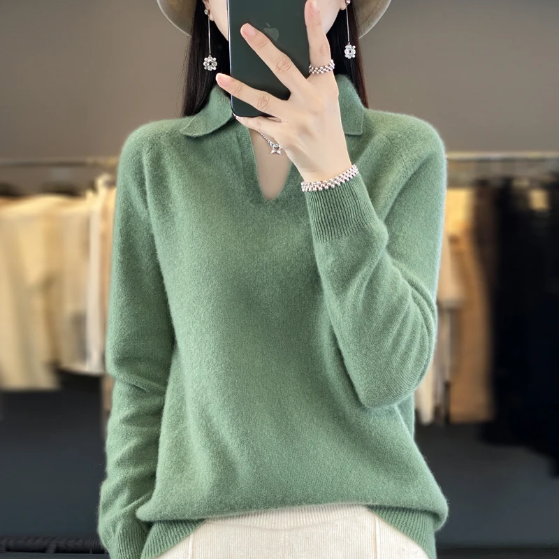 Top Trends: Autumn And Winter New Women's Sweaters POLO Collar Pullover Loose Fashion Casual Pure Wool Knitted Shirt Polo Top For Outer Wear Shoppable Styles