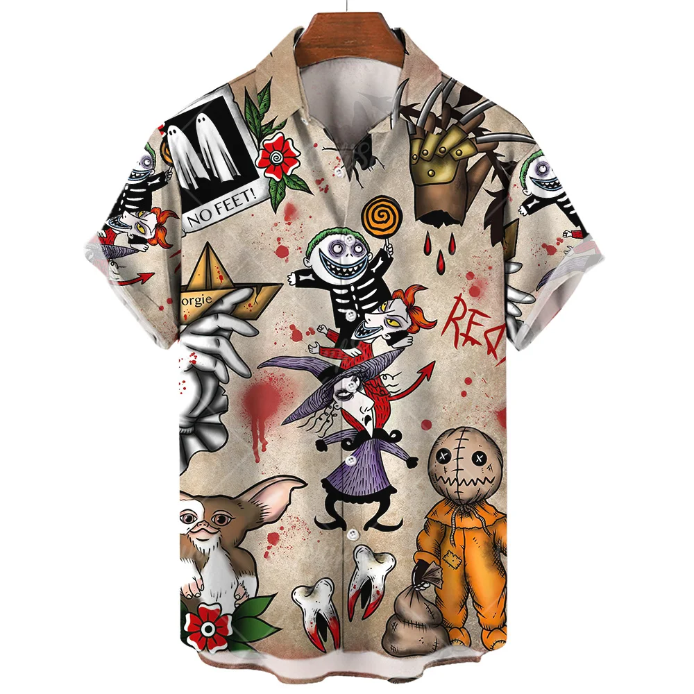 Top Trends: Halloween Shirt For Men Fashion Short Sleeve Tops Little Devil Print Hawaiian Shirts Casual Beach Travel Oversized Men's Clothes Shoppable Styles