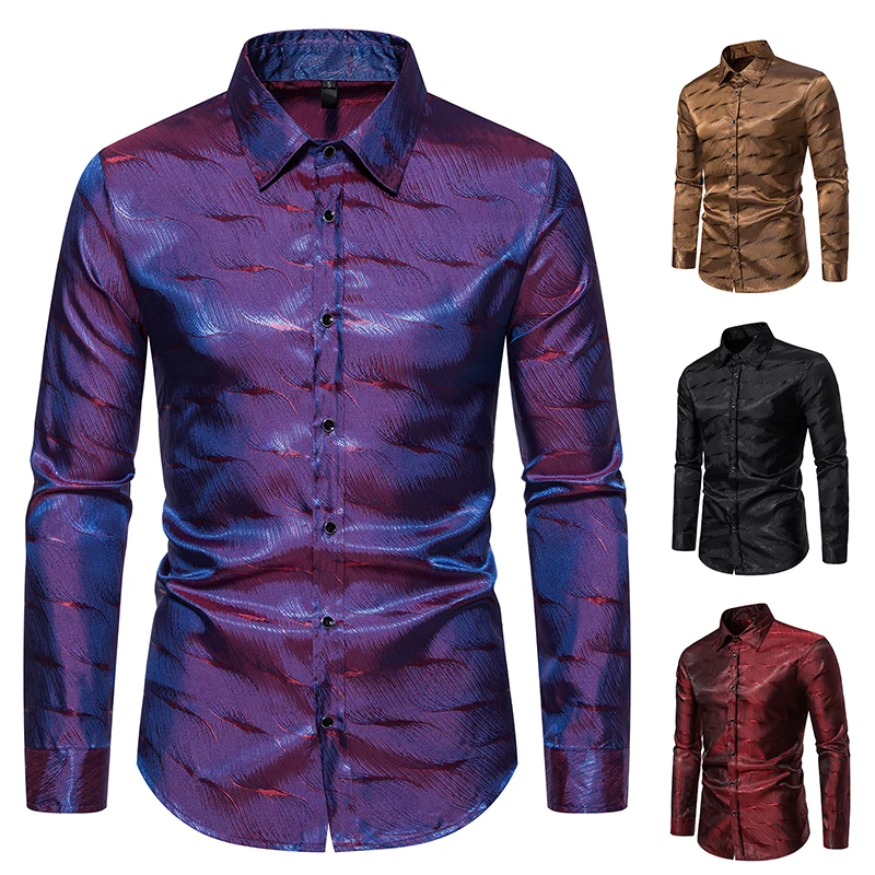 Top Trends: Autumn Men&#039;s Fashion Glossy Shirt Retro Casual Long Sleeve Disco Party Shirt Fashion Men&#039;s Business Button Down Shirts Shoppable Styles