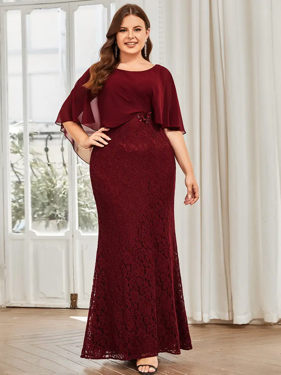 Top Trends: Plus Size Luxury Women&#039;s Dresses Long A-LINE Sleeveless O-Neck Floor-Length Gown 2024 Of Burgundy Lace Prom Women Dress Shoppable Styles