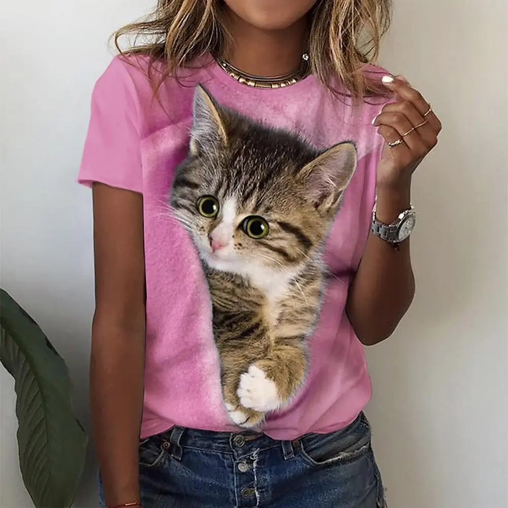 Top Trends: 3d Kawaii Cat Print Tshirts Women&#039;s T Shirts Funny Fashion Short Sleeve Top Women Y2k Oversized Female Clothing Aesthetics Tees Shoppable Styles