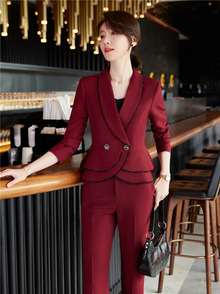 Top Trends: Women&#039;s Pants Suit Spring Autumn Office Ladies Elegant Blazer Trousers 2 Pieces Of Sets Female Wine Red Trouser Suits Shoppable Styles