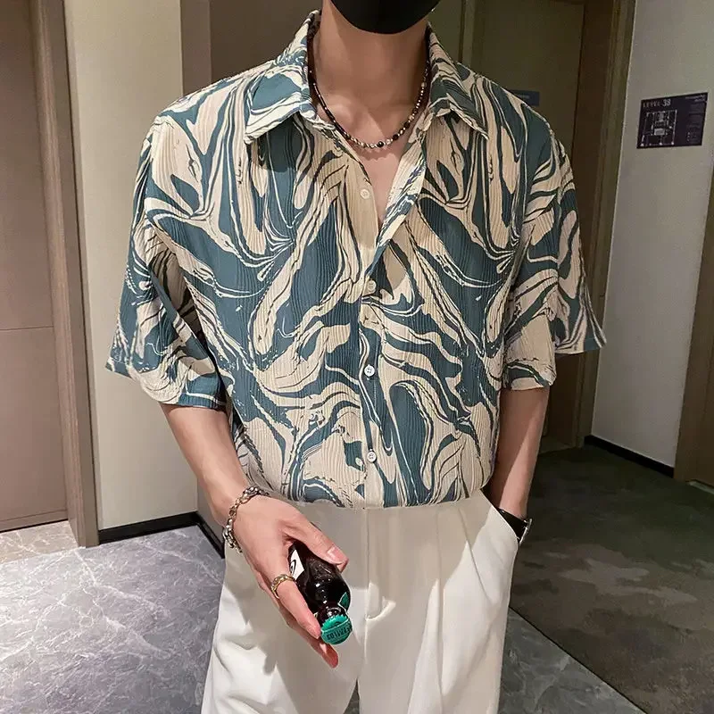 Top Trends: Japanese Summer Ice Silk Flower Shirt For Men Short Sleeve Loose Casual Harajuku Oversized 2023 New Thin Hawaiian Shirt Men Shoppable Styles