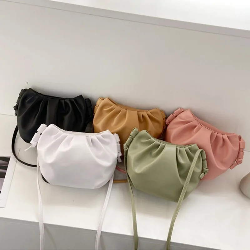 Top Trends: Fashion Women Shoulder Bag New Arrival Crossbody Bag Female Solid Color Pleated Design Ladies Bag Mini Zipper Cloud Bag For Girl Shoppable Styles