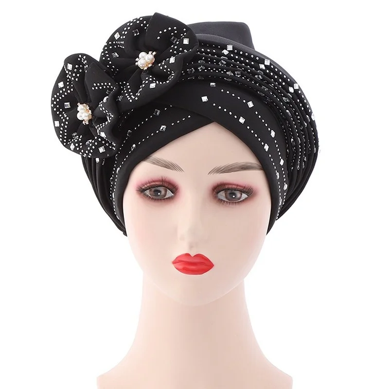 Top Trends: Flowers Sparkling Diamonds Bonnets For Women Already Made Auto Gele Hijab Aso Oke Headtie Scarf Headwraps Turban Hat For African Shoppable Styles