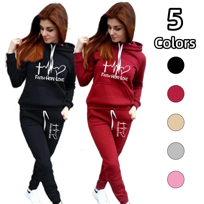 Top Trends: NEW Women Fashion Two Pieces Tracksuit Set Printed Sport Suit Autumn / winter Hoodie + Trousers Set Jogging Suit Track Suits Shoppable Styles