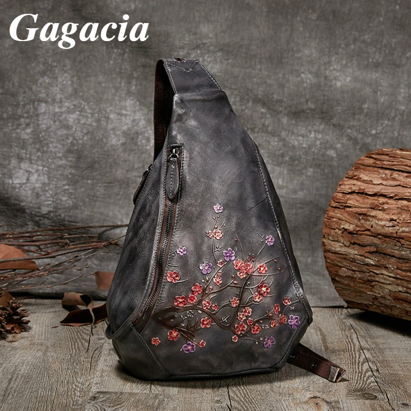 Top Trends: GAGACIA 2024 New Handmade Embossed Floral Women's Retro Chest Bag Lady Genuine Cowhide Leather Crossbody Bags For Women Backpack Shoppable Styles