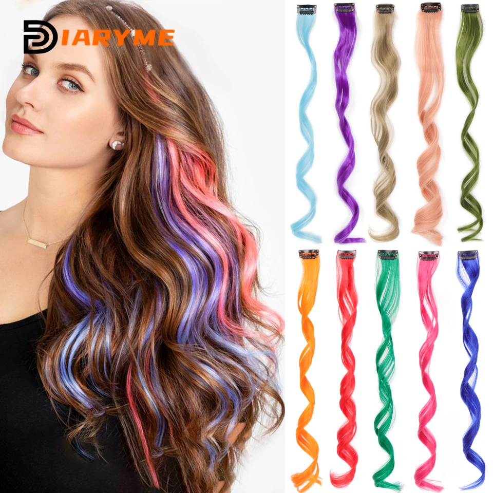 Top Trends: Colorful Hair Extensions Curly One Clip In Synthetic Long Hairpiece For Girls Women Kid Multi-colors Party Highlights Wig Piece Shoppable Styles