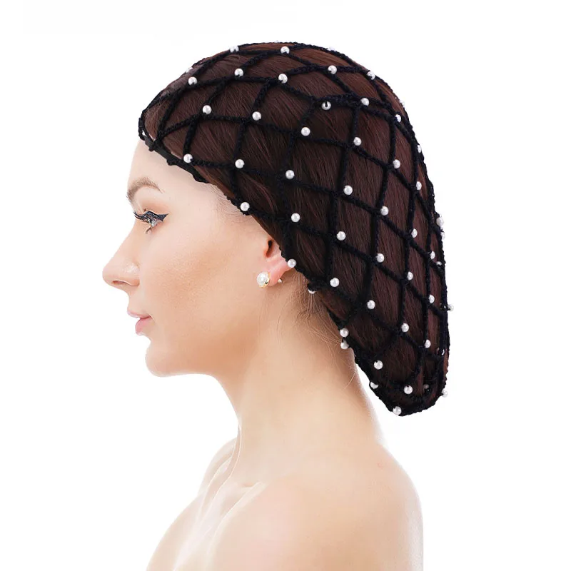 Top Trends: New Arrival Rayon Hair Net Beaded Pearl Crochet For Women Fashion Solid Color Elastic Snood Casual Ladies Hair Accessories Shoppable Styles