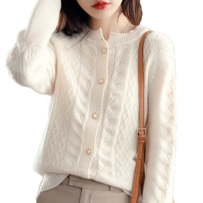 Top Trends: Cardigans For Women Winter Korean Fashion Women&#039;s Clothing Pearl Buckle Screw Thread Sweaters Single Breasted Knitting Cardigans Shoppable Styles