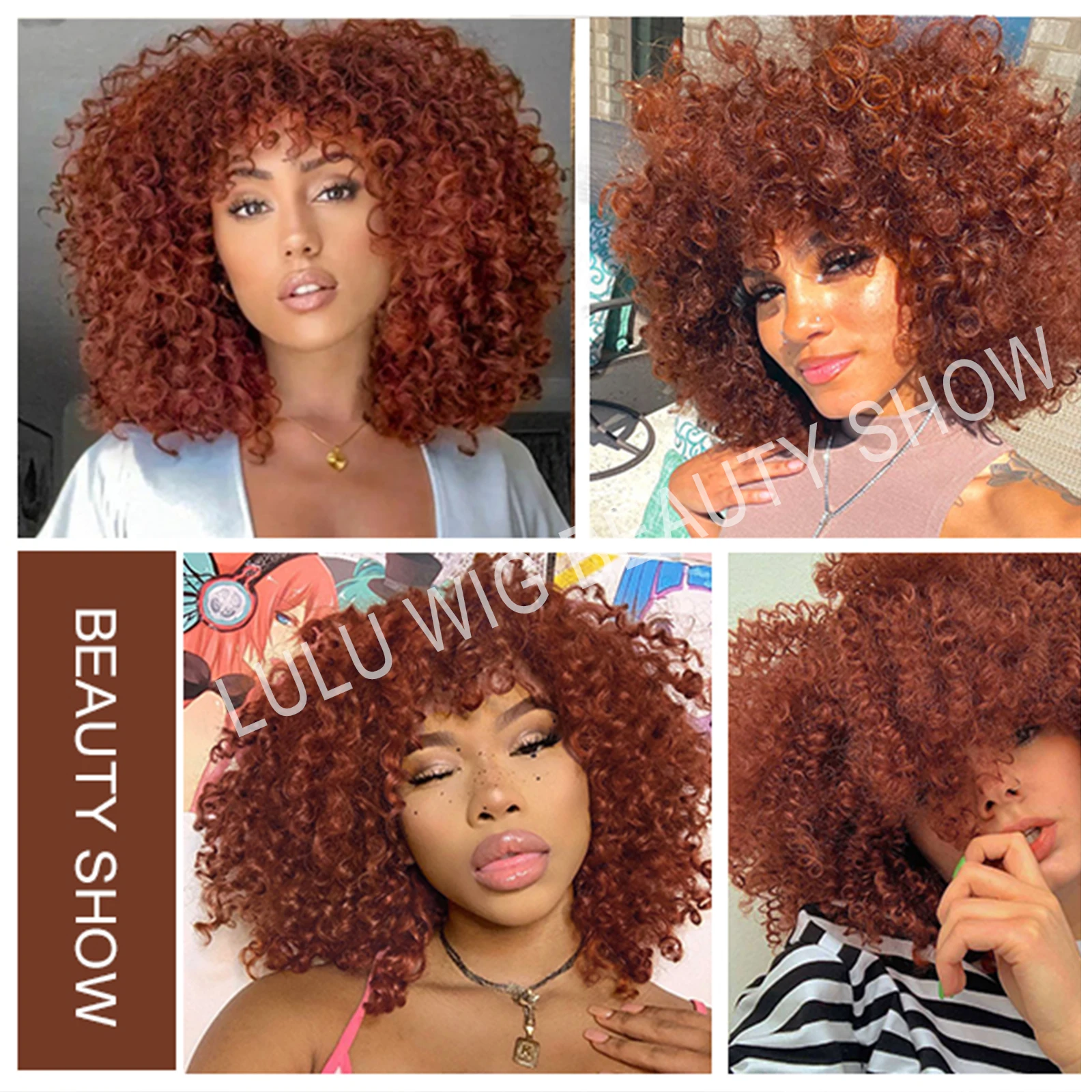 Top Trends: Afro Kinky Curly Wig With Bangs Short Synthetic Wigs For Black Women Ginger Wig Glueless Cosplay Hair High Temperature Shoppable Styles - Image 5