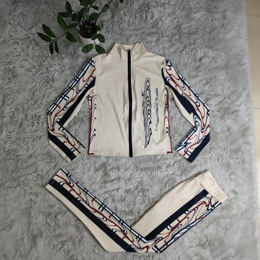 Top Trends: 2 Piece Sets Women Outfit 2024 Spring Zip Up Jacket+ full Pants Printed Tracksuit Khaki Black Sweatsuit Set Shoppable Styles