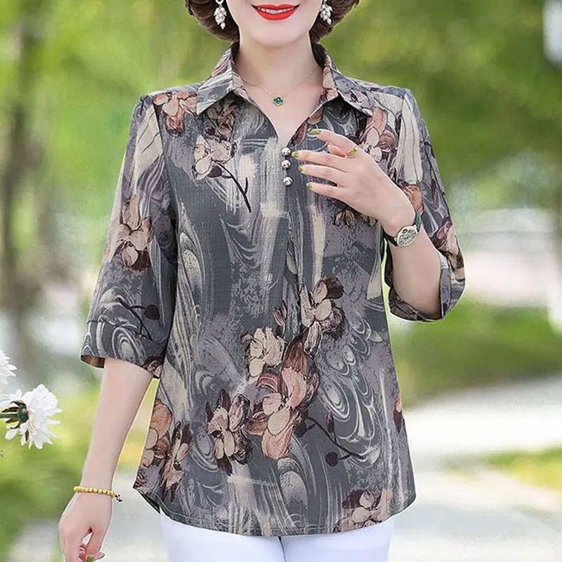 Top Trends: Summer Vintage Floral Printed Shirt Women's Clothing Casual Turn-down Collar Button Commute Half Sleeve Stylish Loose Blouse New Shoppable Styles - Image 4