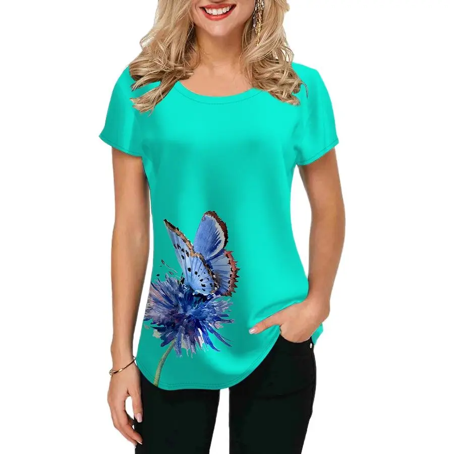 Top Trends: 2023 Summer WomenT-Shirts Butterfly Print Tees Fashion Clothes O Neck Oversized Female Top Short Sleeves Holiday Casual T-Shirts Shoppable Styles