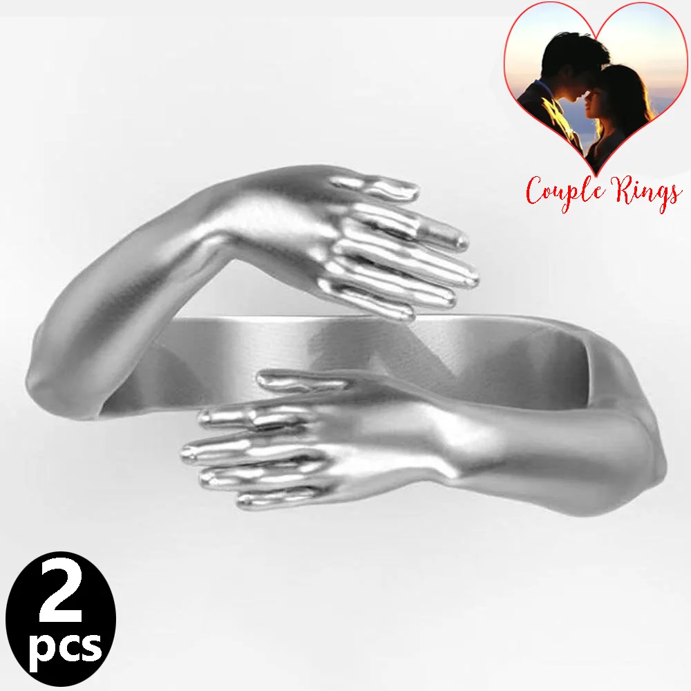 Top Trends: Love Hug Couple Rings Adjustable Opening Ring Fashion Women Men Punk Steel Open Ring Lover Jewelry Anniversary Gifts Friends Shoppable Styles