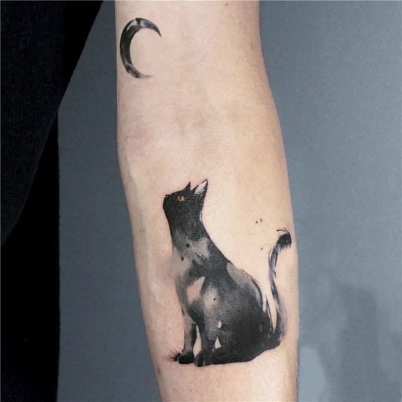 Top Trends: Waterproof Temporary Tattoo Sticker Black White Cat Moon Design Body Art Fake Tattoo Flash Tattoo Arm Female Male Shoppable Styles