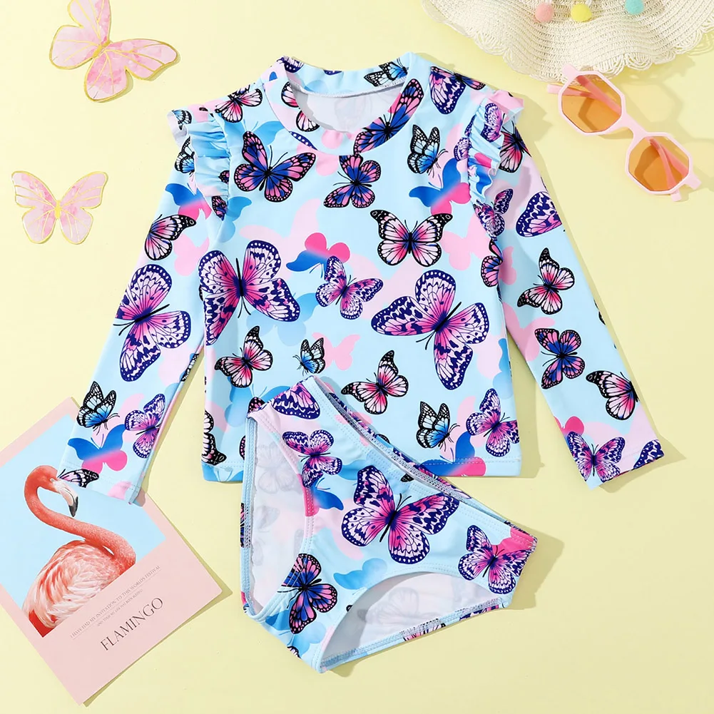 Top Trends: Girl Two Pieces Swimsuit 1-6 Years Long Sleeve Cartoon Print Swimwear Set For Kids Girls Baby Summer Swimming Bathing Suit Shoppable Styles