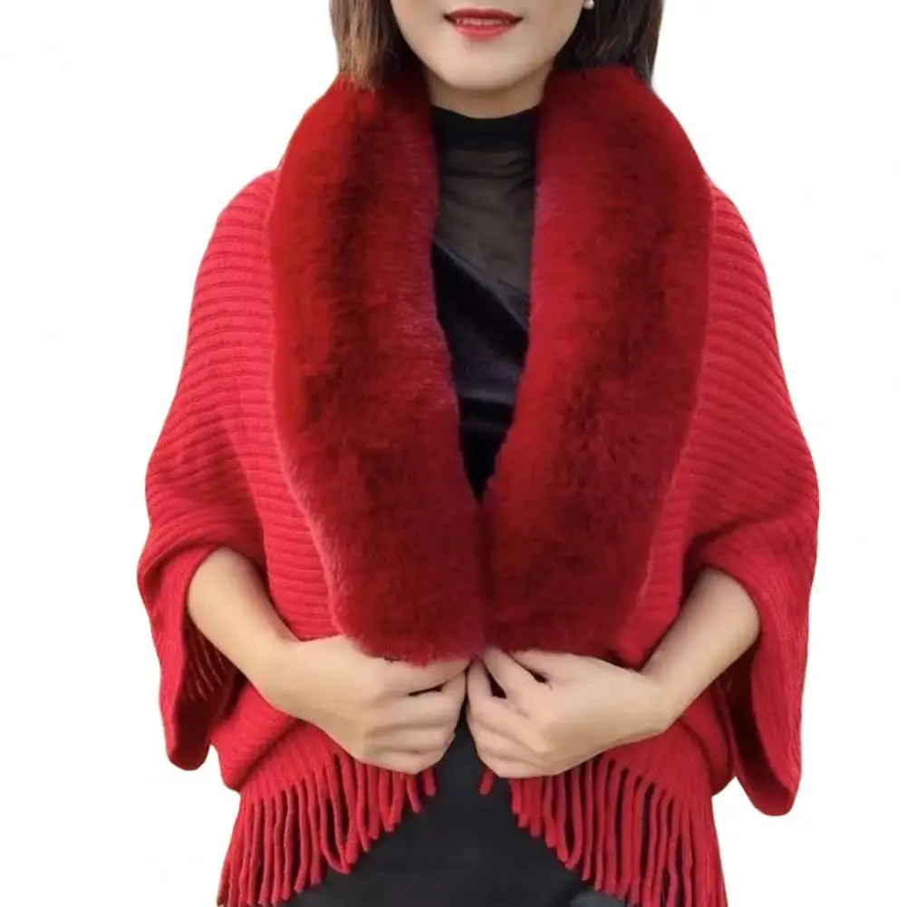 Top Trends: Women Winter Imitation-Cashmere Shawl Scarf Lady Elegant Faux Fur Collar Capes Tassel Wraps Long Warm Wraps Cloak Poncho Tops Shoppable Styles