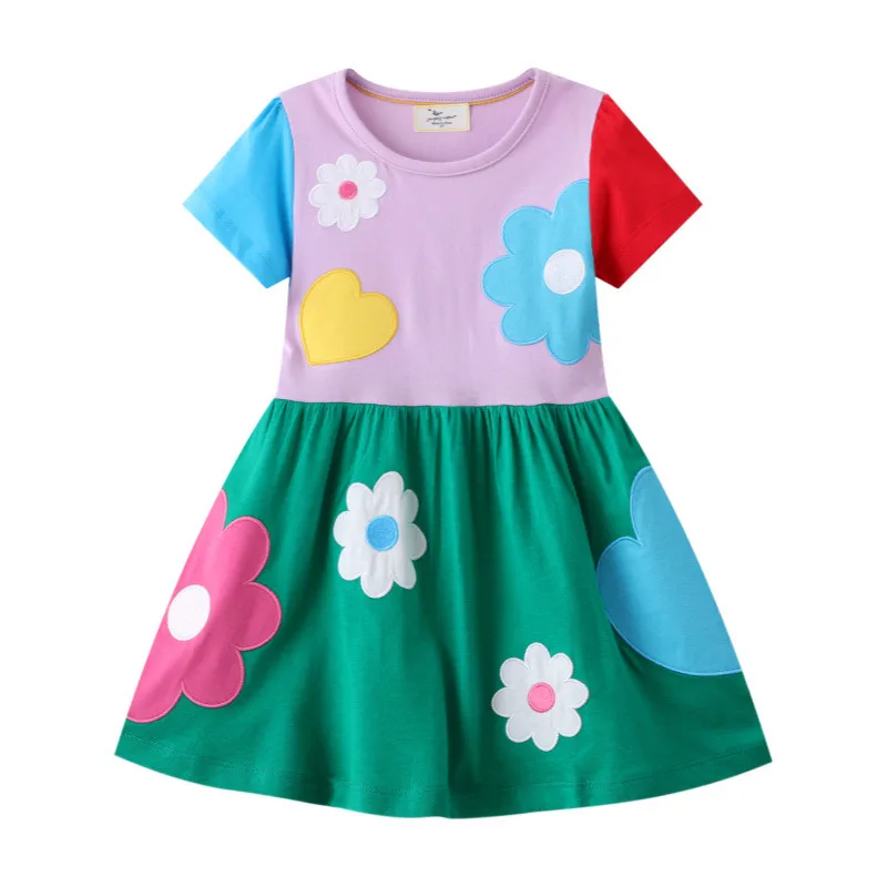 Top Trends: Jumping Meters Hot Selling Summer Short Sleeve Flowers Hearts Embroidery Cotton Princess Girls Dresses Baby Birthday Frocks Shoppable Styles