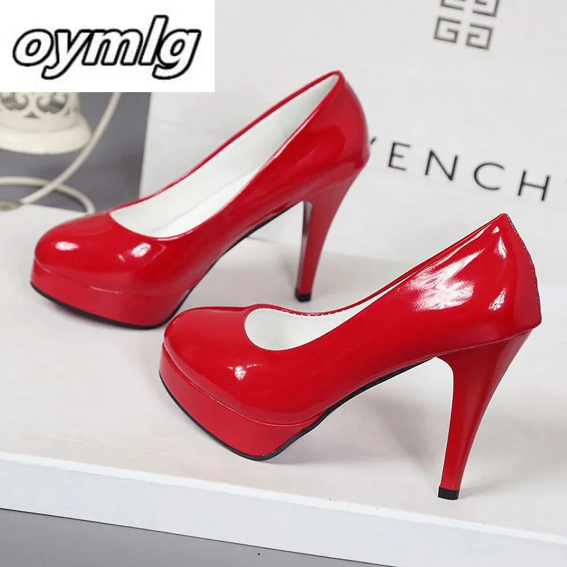 Top Trends: 10CM High-heeled Shoes Waterproof Platform Sexy Fine With Round Head Feet Korean Women&#039;s Shoes Patent Leather Large Size S071 Shoppable Styles