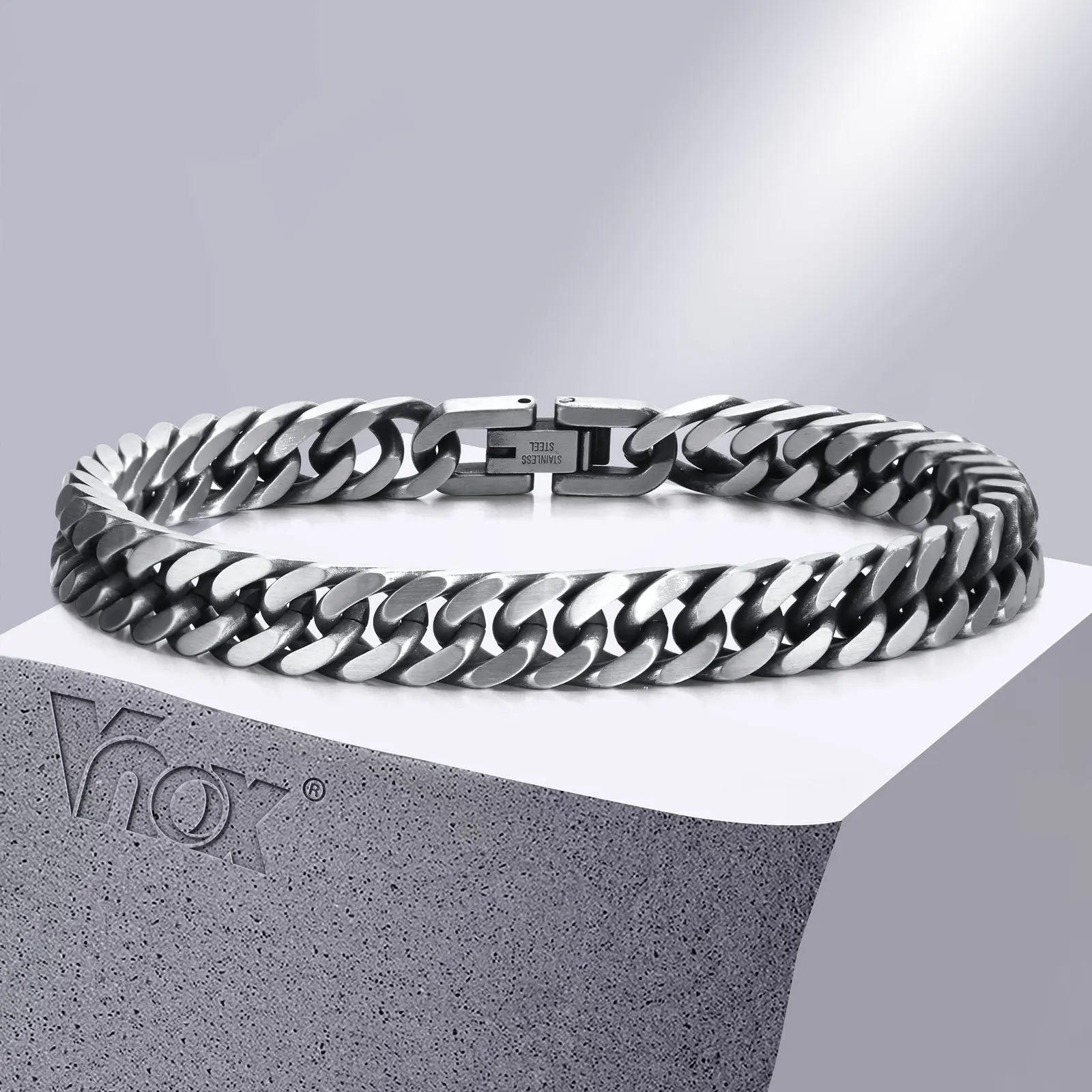 Top Trends: Vnox Chunky Retro Cuban Chain Bracelets For Men, Vintage Antique Stainless Steel Curb Dome Link Wristband, Cool Outfit Jewelry Shoppable Styles