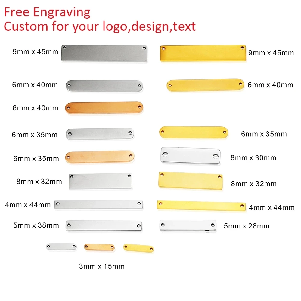 Top Trends: 50pcs Laser Engrave Logo Design Text Bar Pendant Stainless Steel Rectangle Connector Rectangle Pendant Jewelry Making Accessory Shoppable Styles