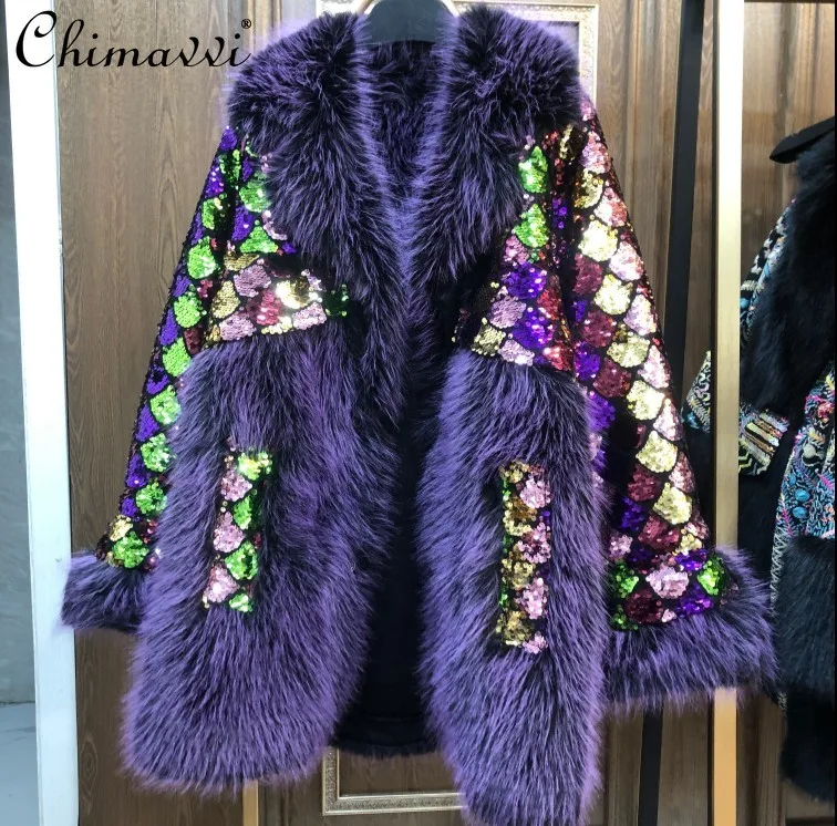 Top Trends: Fur 2022 Winter Fashion Luxury Long Sleeve Toka Double Face Wool Leather Warm Jacket Heavy Sequins Casual Elegant Coat Women Shoppable Styles