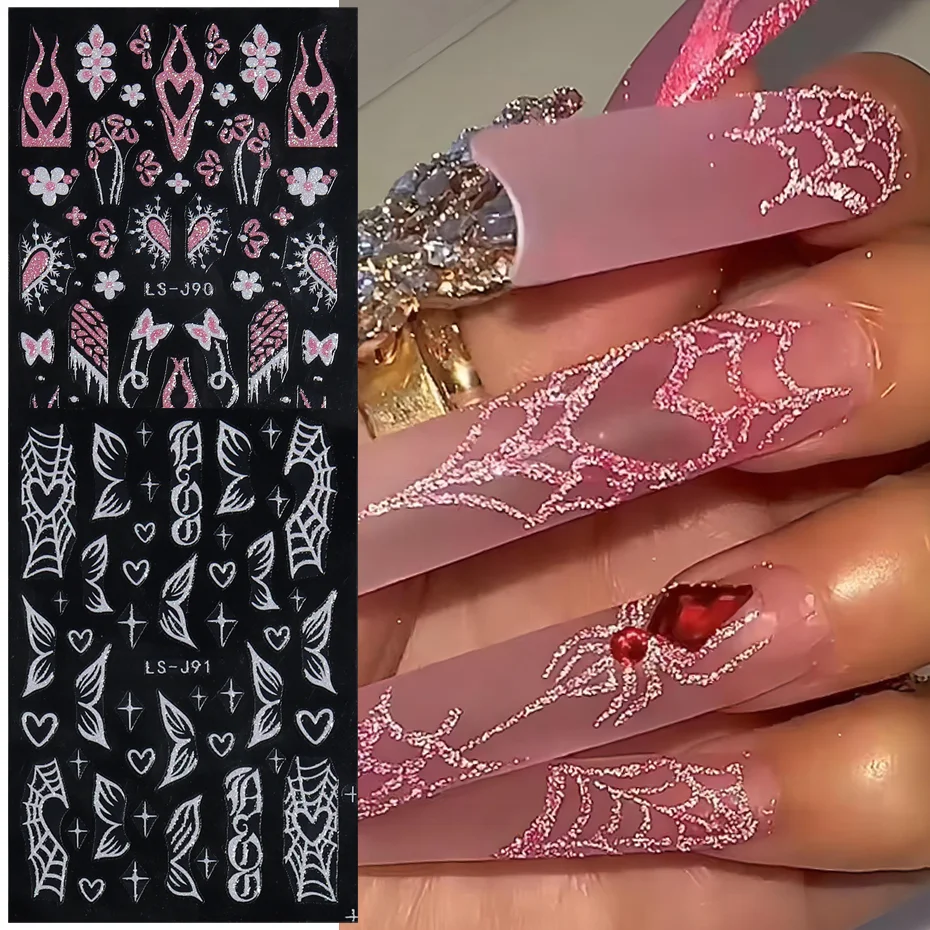 Top Trends: Spider Web Love Glitter Nail Art Stickers Decals Self-Adhesive Butterfly Heart Flower Shimmer 3D Nail Stickers Supplies LELS-J91 Shoppable Styles