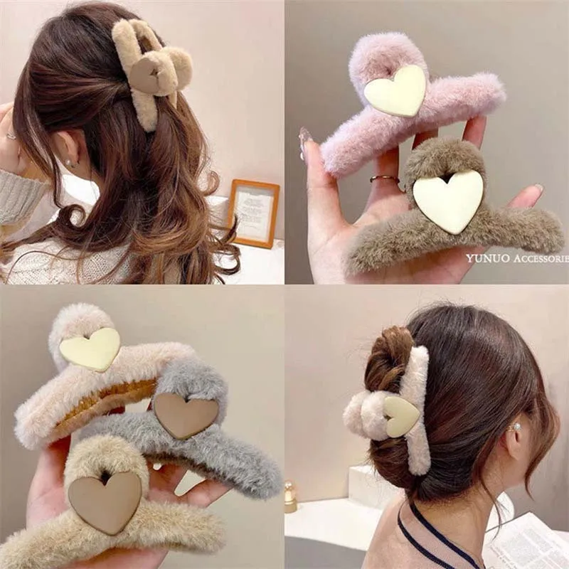 Top Trends: Women Winter Plush Hair Claw Elegant Hairpins Faux Fur For Girls Hair Clip Barrette Crab Love Shark Headwear Hair Accessories Shoppable Styles - Image 3