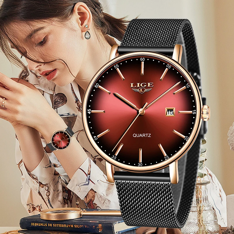 Top Trends: LIGE Fashion Elegant Quartz Watch Business Luxury Ultra Thin Mesh Strap Bracelet Watch For Women Waterproof Top Brand Wristwatch Shoppable Styles