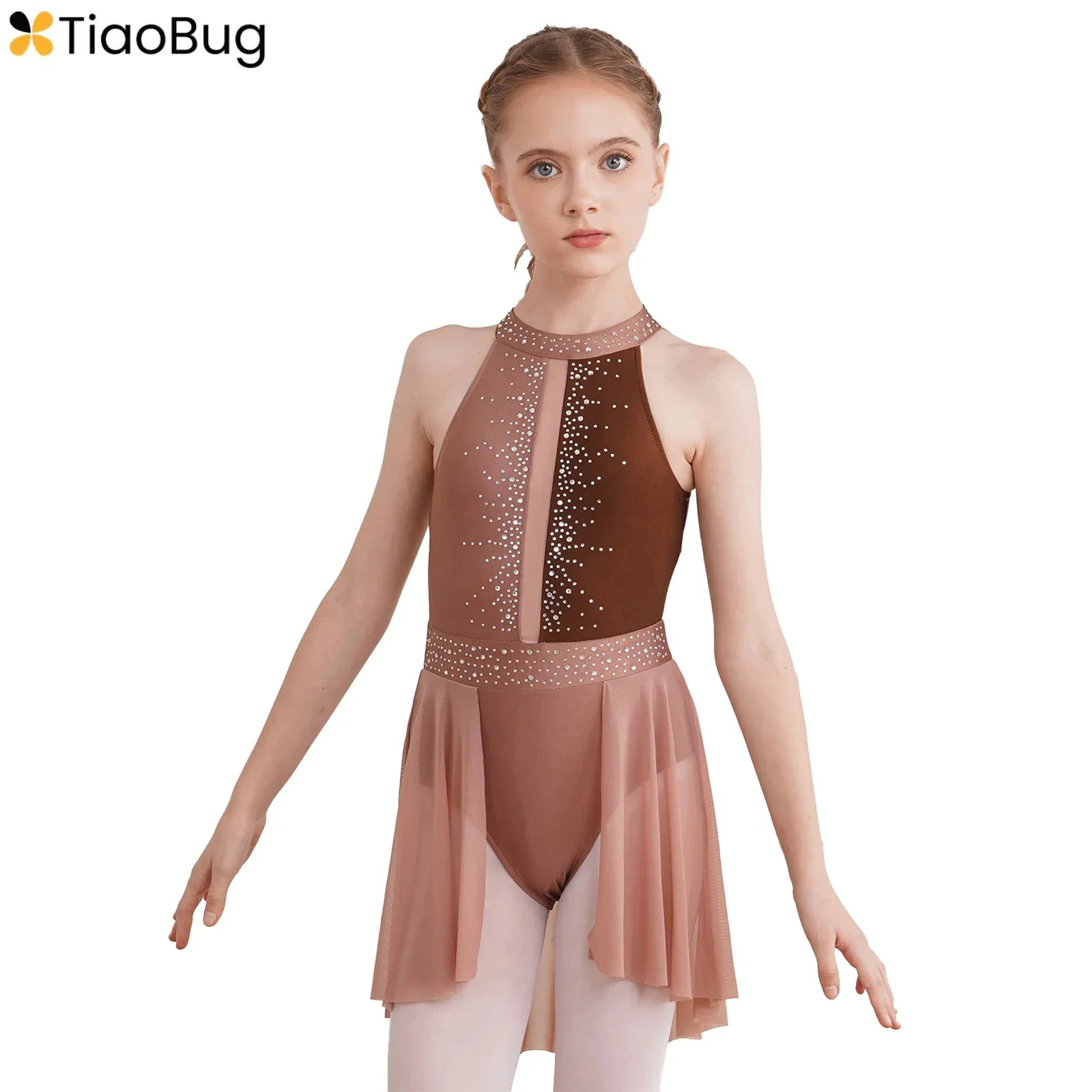 Top Trends: Kids Girls Rhinestone Ballet Lyrical Dance Dress Sleeveless Irregular Tutu Leotard Figure Skating Costume Dancewear 2024 Hot Shoppable Styles