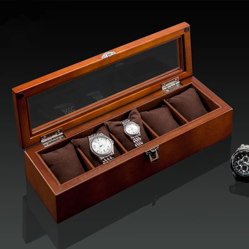 Top Trends: 5 Slots Wood Watch Organizer With Glass Luxury Watch Case Storage Box Fashion Holder For Men Watch Display Box Shoppable Styles