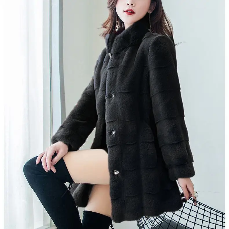 Top Trends: Imitation Mink Women's Standing Neck Coat Medium Long Korean Version Winter Warmth Thickened Long Sleeve Fashion Slim Fit Mink Shoppable Styles - Image 2