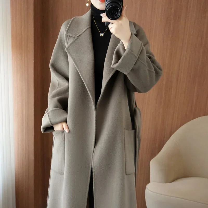 Top Trends: 2023 New Women Autumn Winter High-end Double-sided Cashmere Coat Loose Leisure Time Thickened Woolen Long Style Coat Shoppable Styles