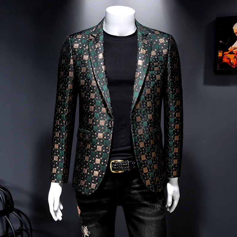 Top Trends: Brand Clothing Men Blazer Personality Wild Men's Suit Jacket High Quality Fashion Plaid Print Slim Fit Warm Blazer Coat Male 6XL Shoppable Styles