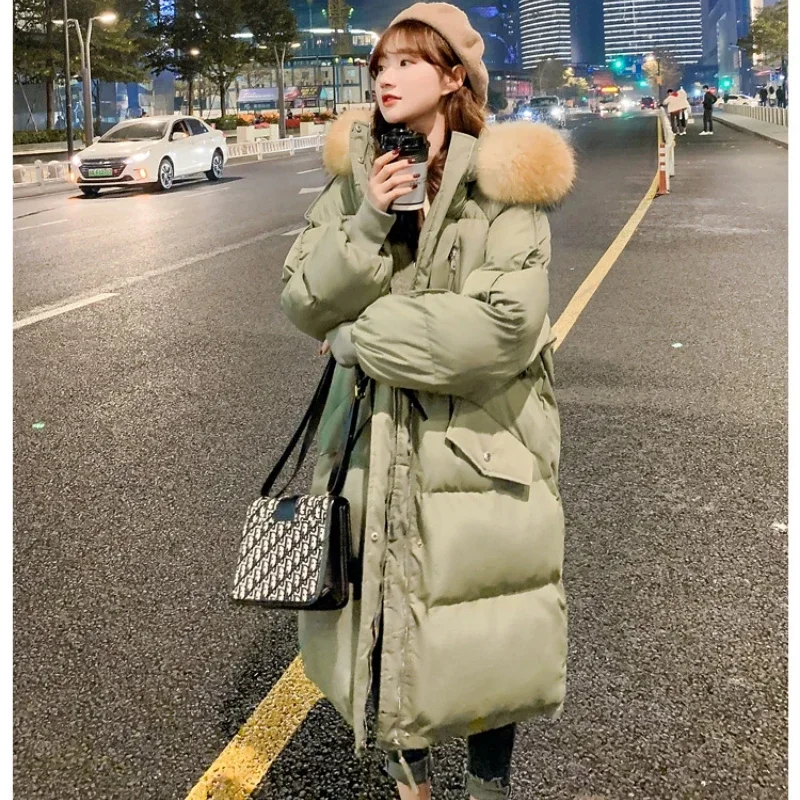 Top Trends: Down Cotton Puffer Jacket Winter Coat Women Windproof Waterproof Long Parka Thickened Big Fur Collar Hooded Jacket Long Sleeve Shoppable Styles - Image 6