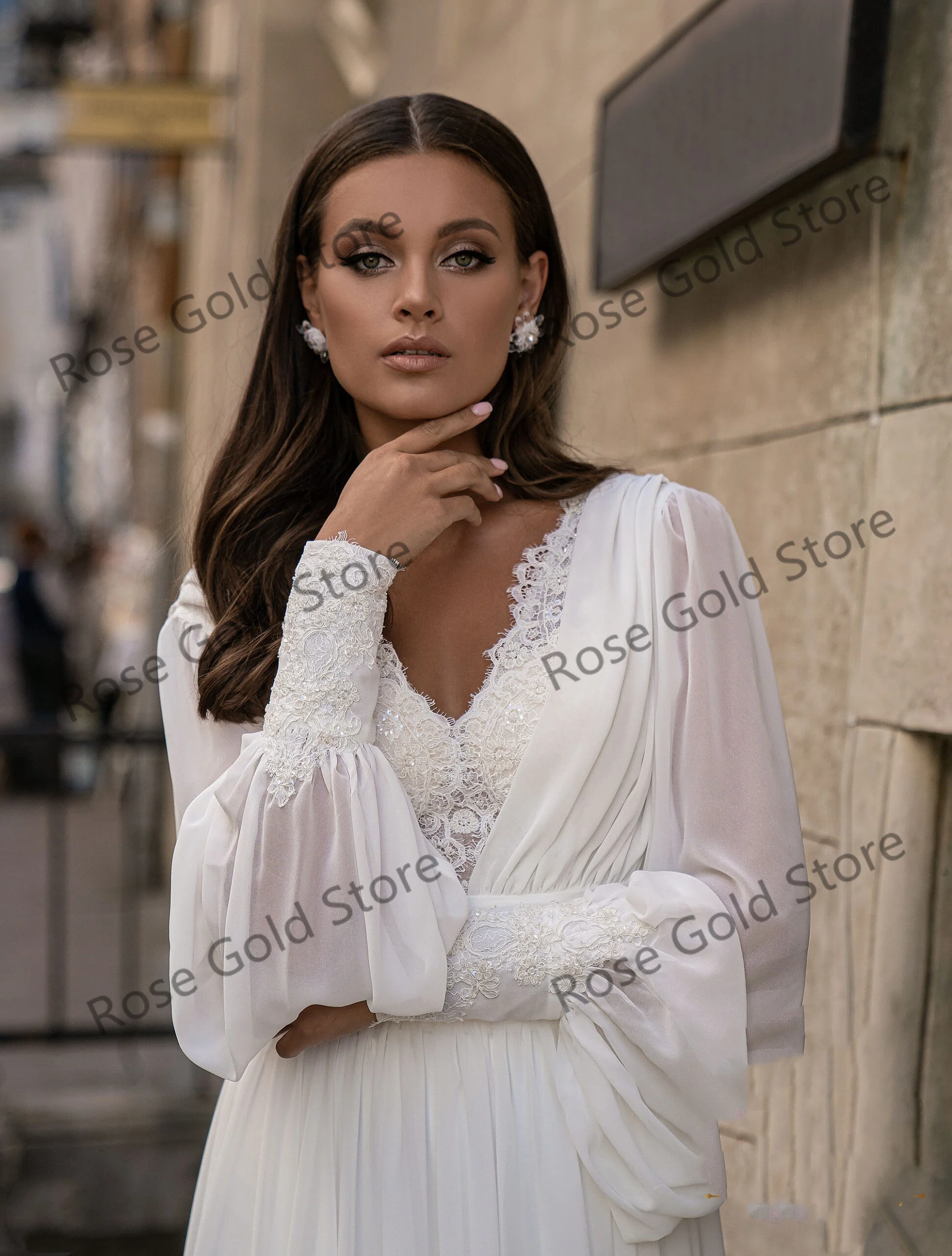 Top Trends: 2024 Spring Wedding Dresses Full Sleeves Vestido De Novia Lace V Neck Bridal Gowns Boho Chiffon Robes De Mariée Made To Order Shoppable Styles - Image 2