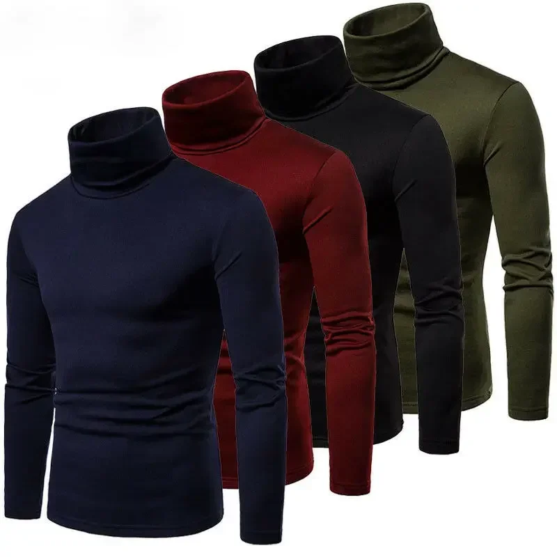 Top Trends: Fashion Men's Casual Slim Fit Basic Turtleneck Knitted Sweater High Collar Pullover Male Double Collar Autumn Winter Tops Shoppable Styles