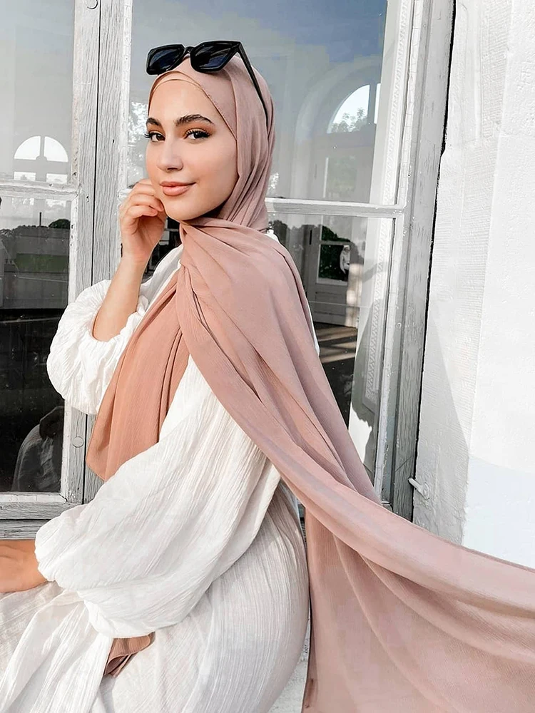 Top Trends: Premium Chiffon Crinkle Hijab Scarf Long Shawl For Women Muslim Hijabs Hoofddoek Women'S Turban Fashion Pleated Scarf Ramadan Shoppable Styles