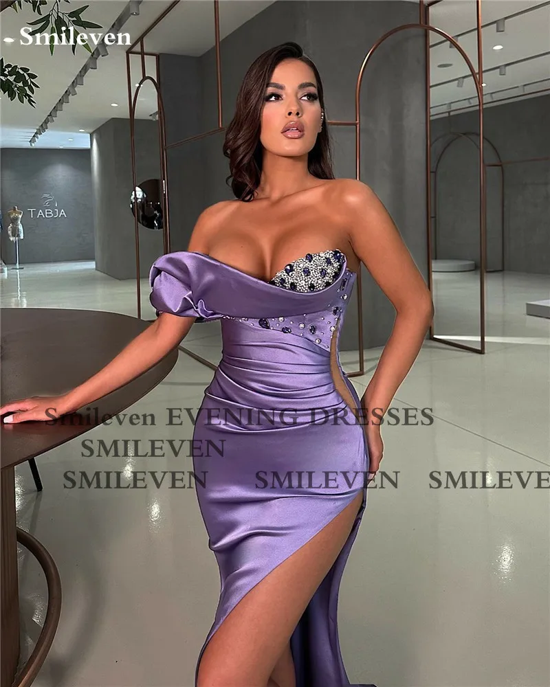 Top Trends: Smileven Purple Mermaid Evening Dresses Beading Crystal Prom Dresses Robe De Marieer Side Split Formal Occasion Dresses 2023 Shoppable Styles - Image 2