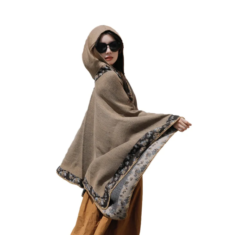 Top Trends: Poncho Woman Vintage Geometric Shawl Autumn And Winter Split Thermal Cape Hooded Outdoor Travel Cape Pashimina Shoppable Styles - Image 5