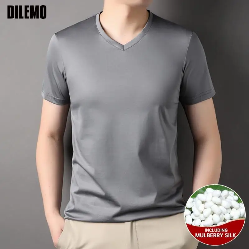 Top Trends: Top Grade 1.7% Mulberry Silk New Brand Tops V Neck T Shirts For Men Summer 2023 Short Sleeve Casual Fashion Mens Clothing Shoppable Styles