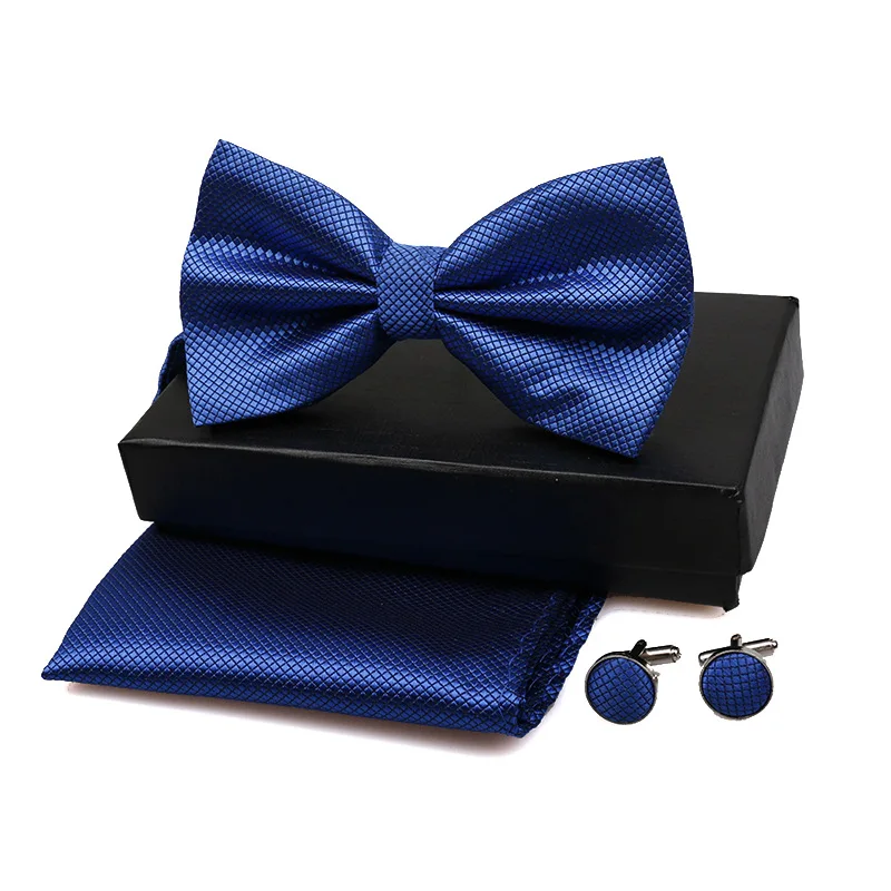 Top Trends: Men Bow Tie Set 3ps Cufflinks Pocket Square Solid Color Check Bowtie For Men Party Wedding Fashion Butterfly Shirt Tie Wholesale Shoppable Styles